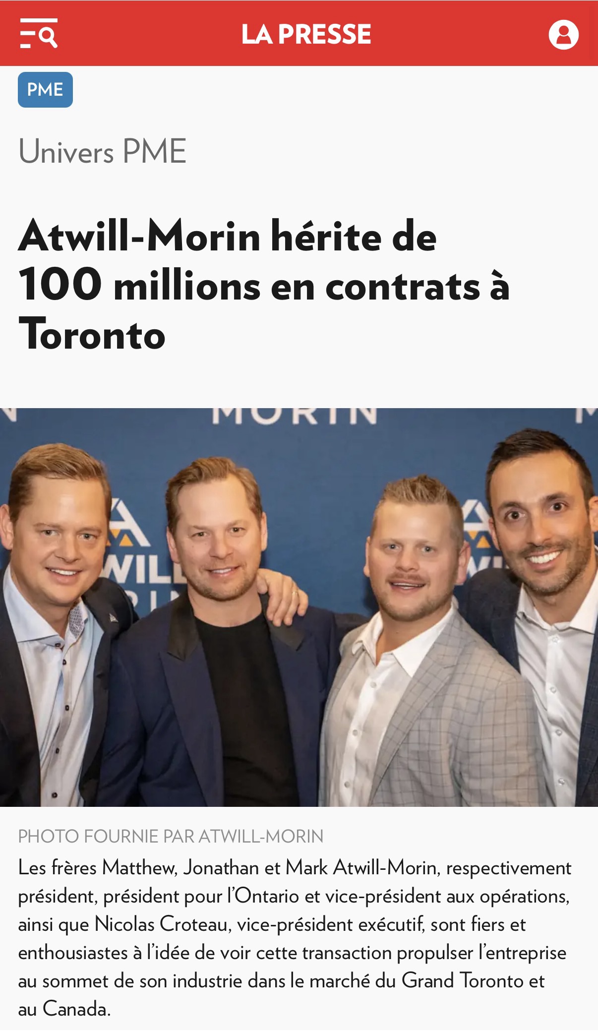 Début de l'article dans La Presse